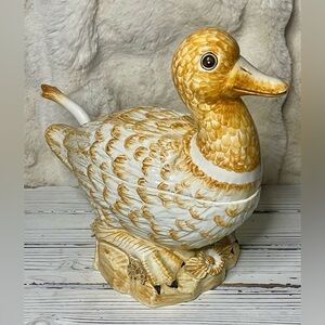Vintage Jay Willfred NY‎ Italian Art Majolica Duck Tureen Ladle Soup Casserole